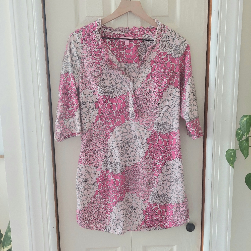 Lilly Pulitzer 100% Cotton Pink Floral 3/4 Sleeve Dress! Sz. 4! (D)